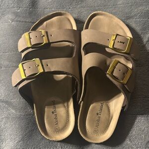 Aloha Island Kids Tan Sandals with Gold Buckles